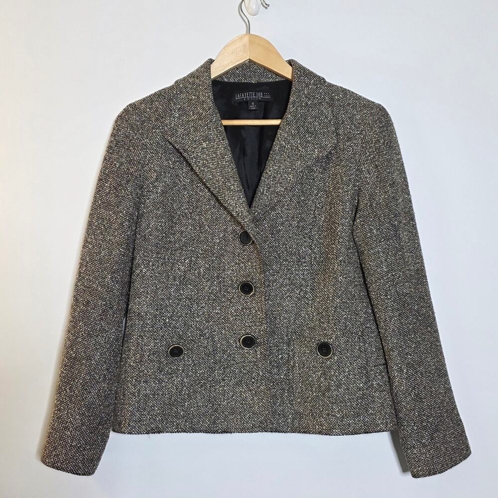 Lafayette 148 Brown/beige Tweed Women's cropped career blazer Size 10 Great cond